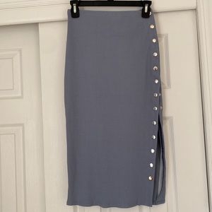 Privacy Please Blue Pencil Skirt with Button Detail